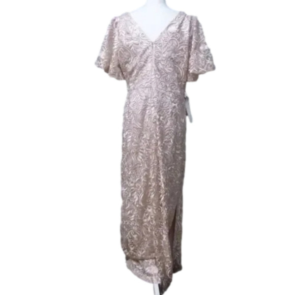 JS COLLECTIONS RIVER PUFF SLEEVE lace COLUMN GOWN dress Size 8 Blush new!!! - Picture 12 of 16